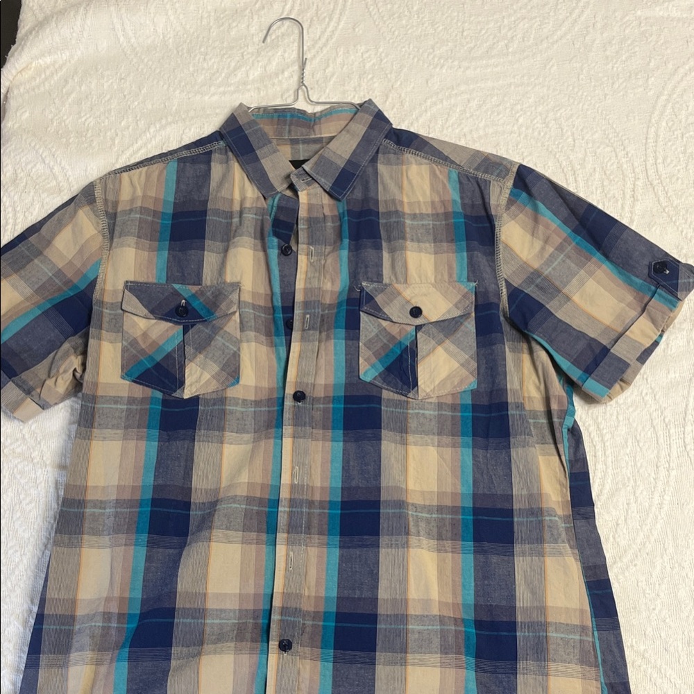 Carbon Navy and Beige Plaid Casual Shirt